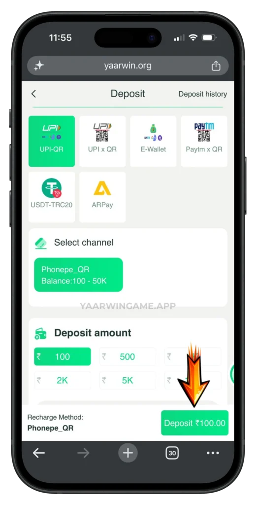 yaar-win-deposit-page